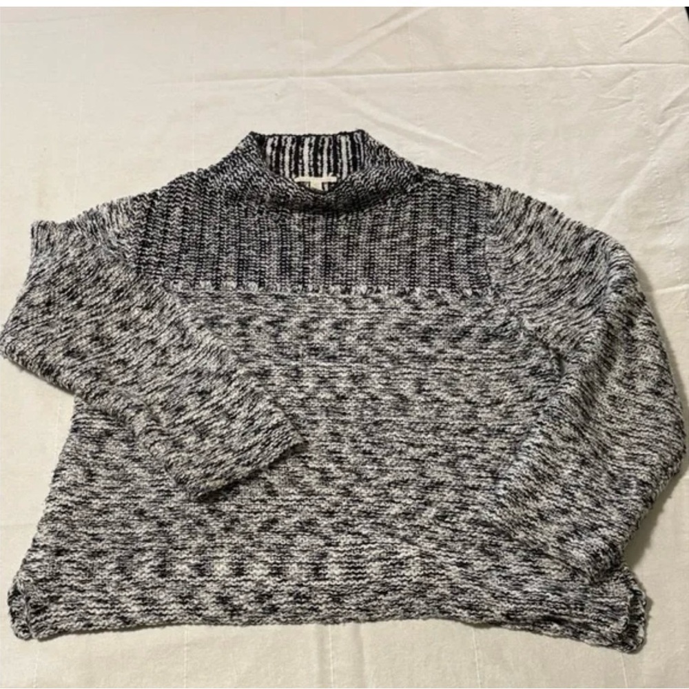 Eileen Fisher Black and White Slouchy Turtle Neck Sweater